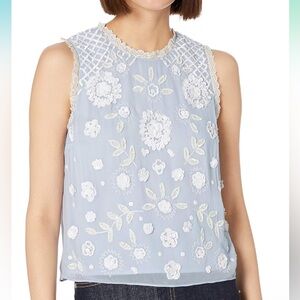 French Connection Dalia Gray and Blue Embellished Sleeveless Blouse